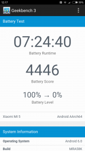 Xiaomi Mi 5 Akkulaufzeit Geekbench Battery test