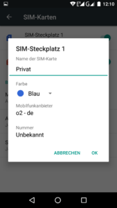 Dual Sim Android Simkarte kennzeichnen