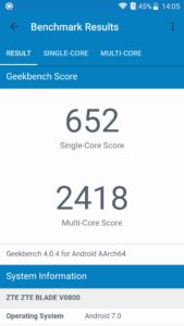 ZTE Blade V8 Geekbench 4