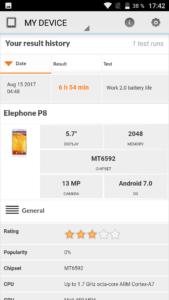 Elephone P8 Akku Benchmark