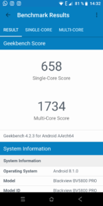 Screenshot Geekbench Blackview BV5800 Pro