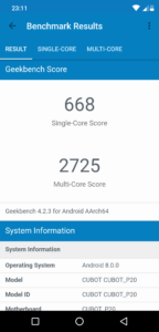 Cubot P20 Geekbench