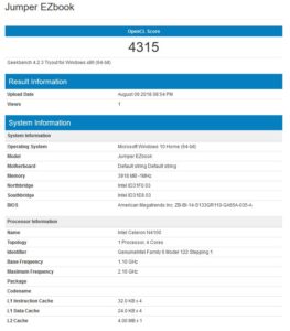 EZBook X4 Geekbench