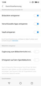 Meizu Note 9 Gesichtserkennung Einstellungen