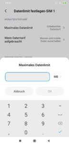 MIUI Datentarif eingeben 2