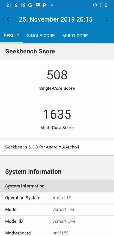 vsmart live geekbench 5