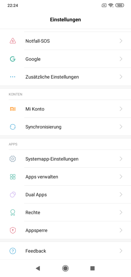 Xiaomi Redmi 8 Settings