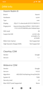 Xiaomi Redmi 8 Widevine