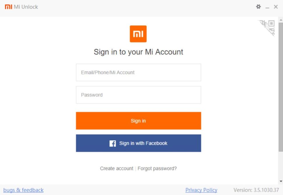 Mi Unlock Tool einloggen