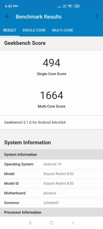 Redmi k30 geekbench