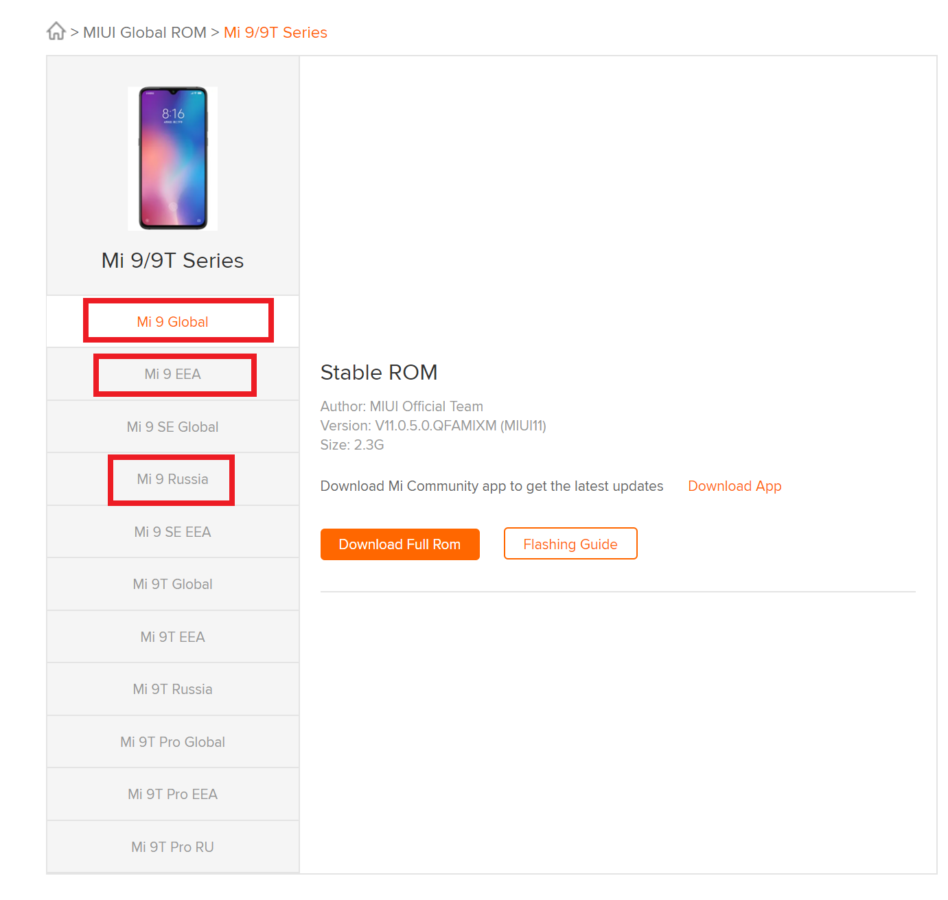 Xiaomi Mi 9 ROMs
