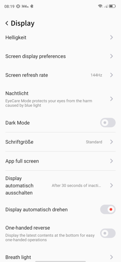 Display Einstellungen Nubia RedMagic 5G 2