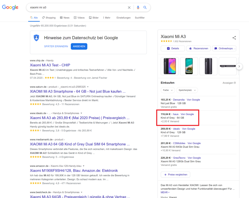 Suchanfrage Xiaomi Mi A3
