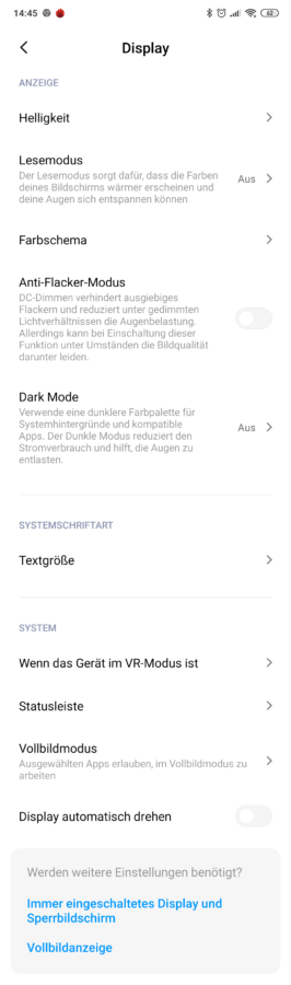Display Einstellungen POCO F2 Pro 2