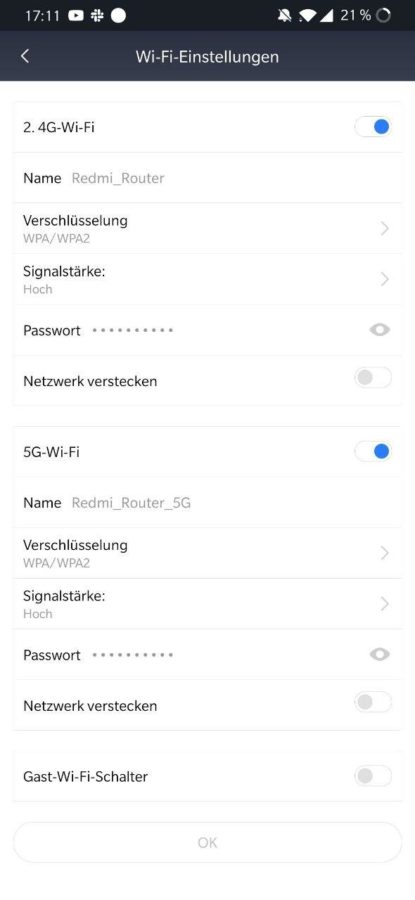 Redmi AC2100 Router Testbericht Menü 1