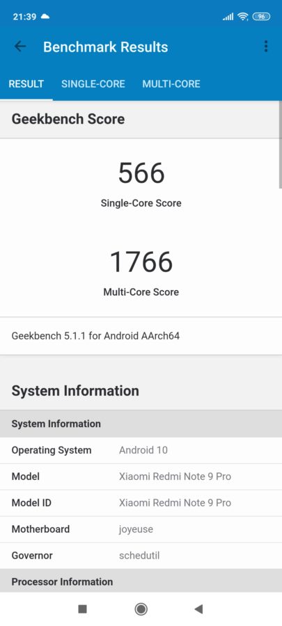 redmi note 9 pro geekbench