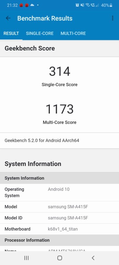 Samsung Galaxy A41 Benchmarks 1