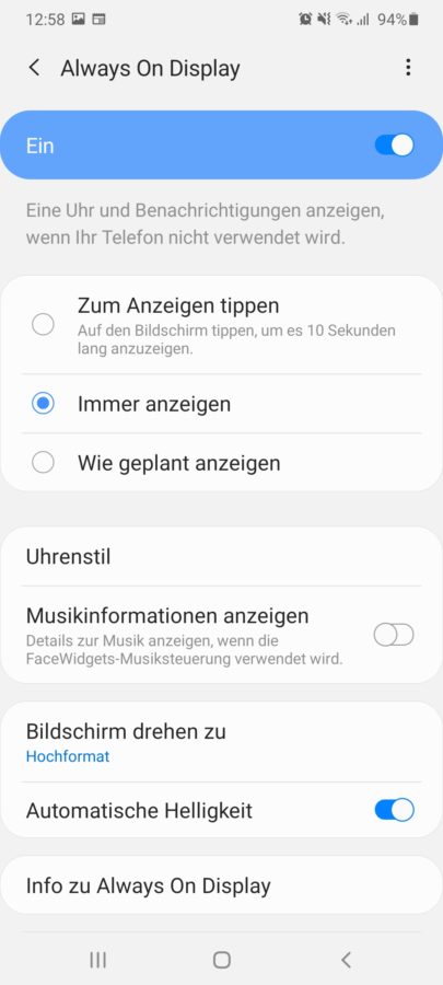 Samsung Galaxy A41 Displayeinstellungen 2