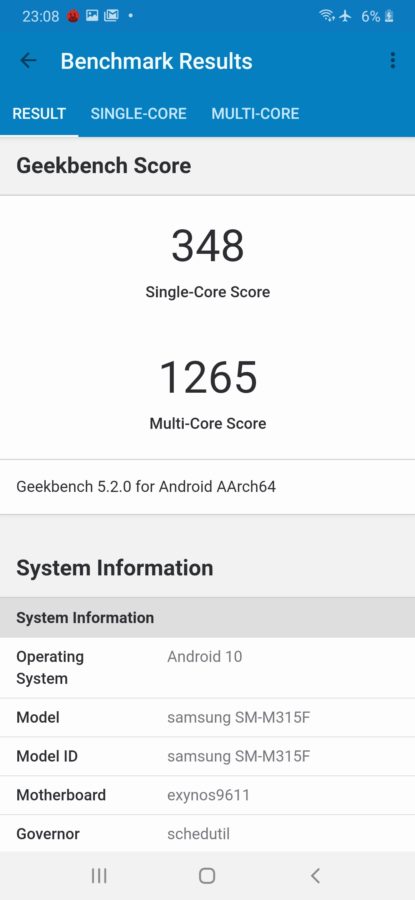 Samsung m31 0623 230815 Geekbench 5