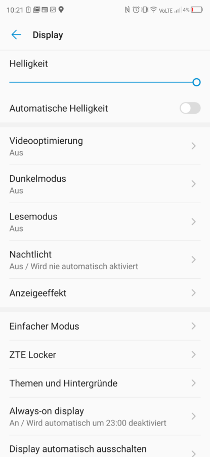 Displayeinstellungen ZTE Axon 11 4G 1