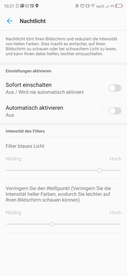 Displayeinstellungen ZTE Axon 11 4G 4