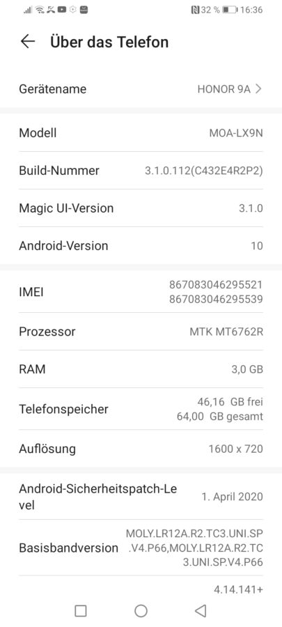 Honor 9a emui 3