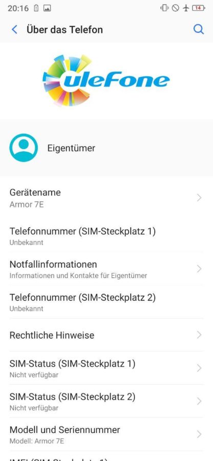 Ulefone Armor 7E Screenshot Einstellungen