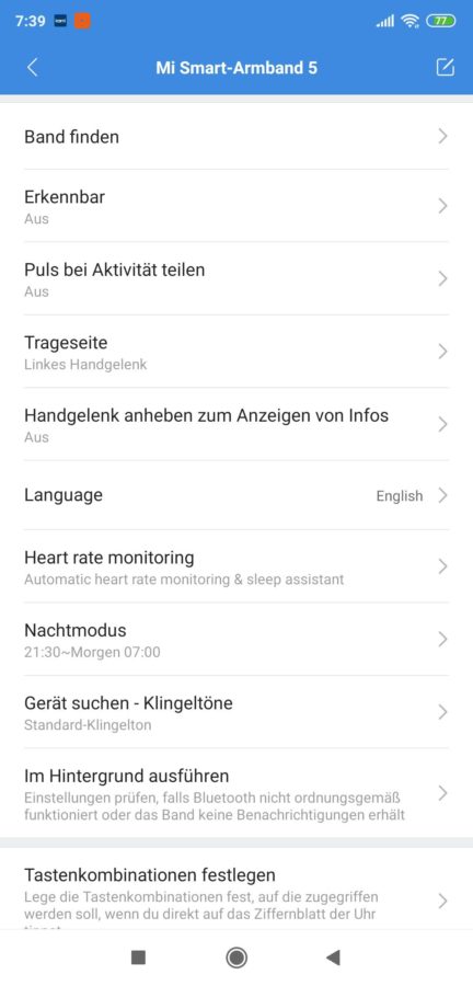 Mi Fit Settings 2