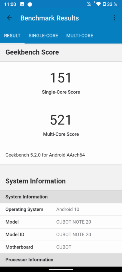 Leistung und System Cubot Note 20 2