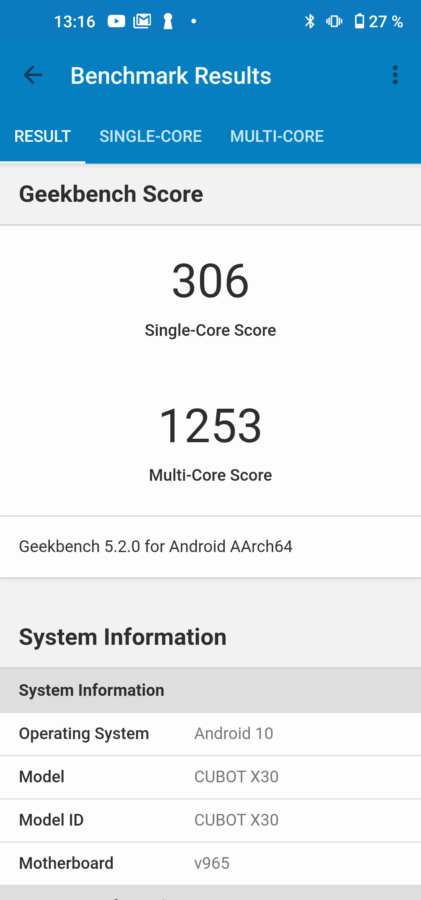 Cubot X30 geekbench