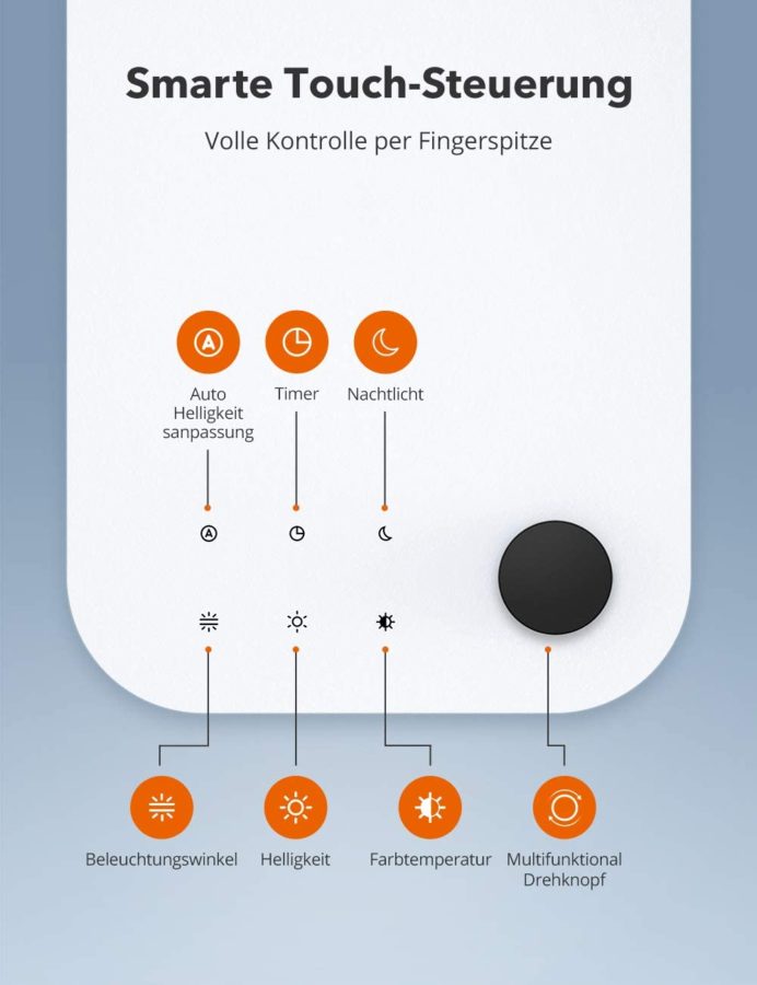 Taotronics Schreibtischlampe Test Bedienfeld