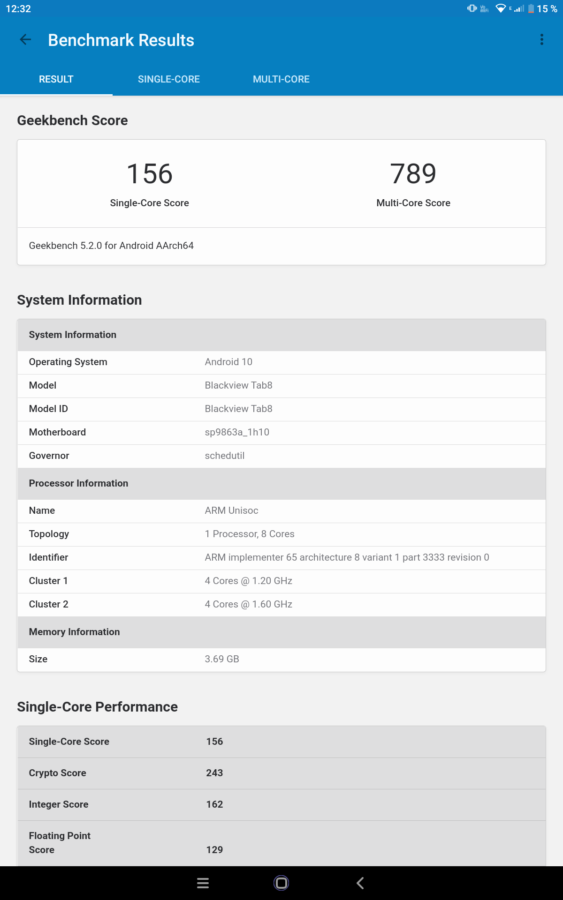 Blackview Tab 8 geekbench