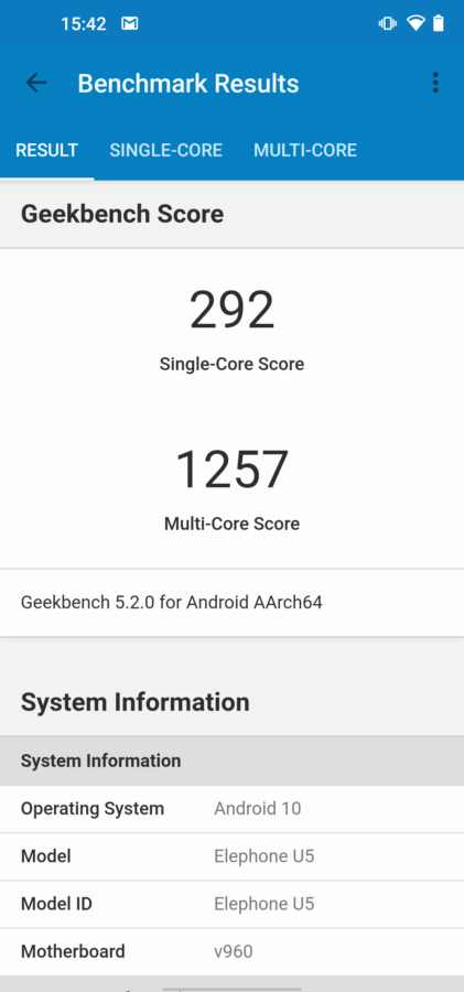 Elephone U5 Benchmarks geekbench