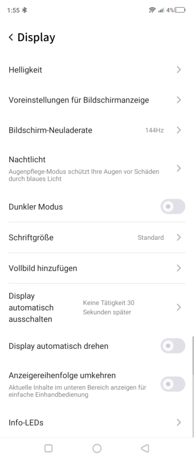 Displayeinstallungen Nubia RedMagic 5S 2