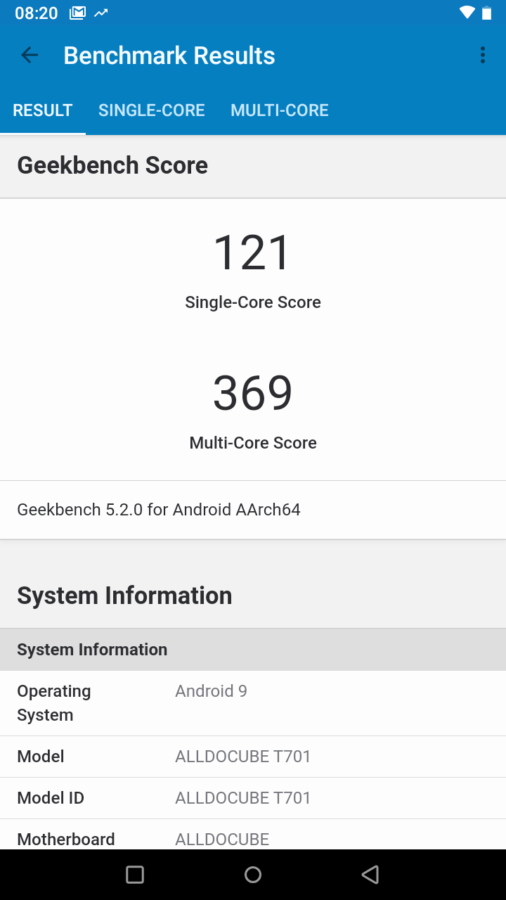 Alldocube iplay 7t geekbench