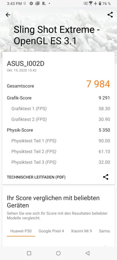 Asus Zenfone 7 Pro 3dmark slingshot