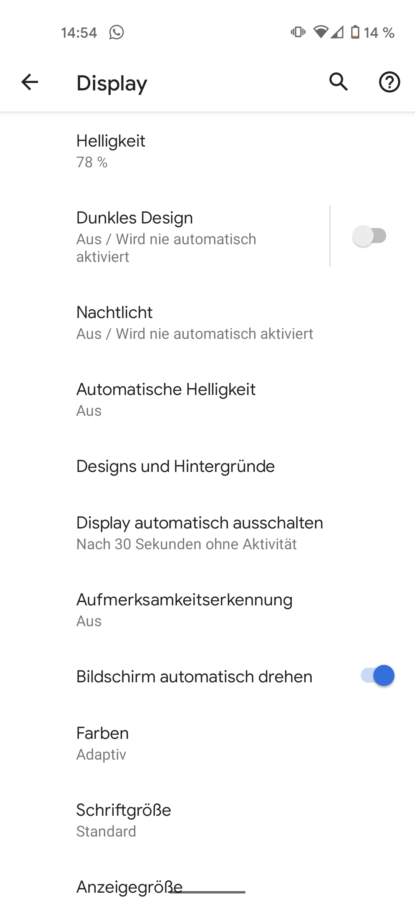 Optionen und System Pixel 4a 4