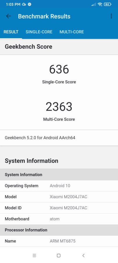 Redmi 10X geekbench