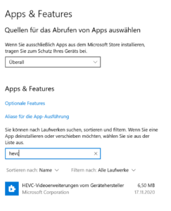 HEVC Codec deinstallieren