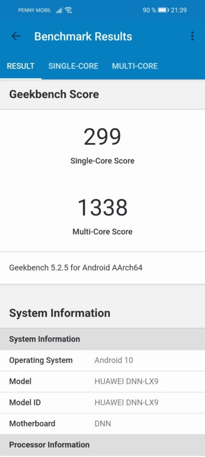 Honor 10X Lite Screenshot Geekbench