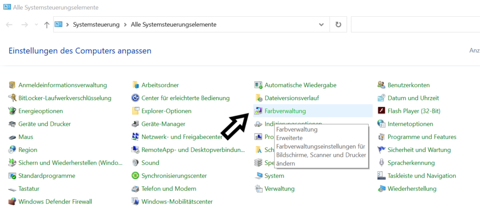 Farbverwaltung Systemsteuerung