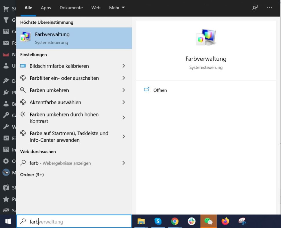 Farbverwaltung Windows Suche