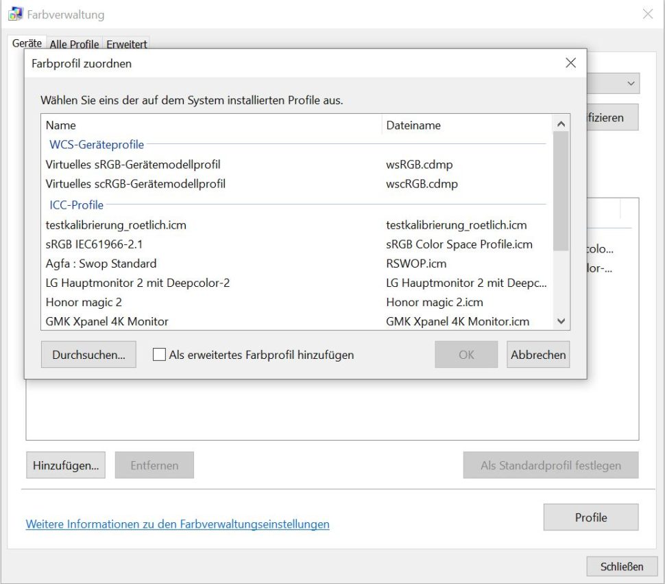 Windows Farbprofil importieren 2