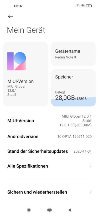 MIUi 12 System Xiaomi Redmi Note 9T 3