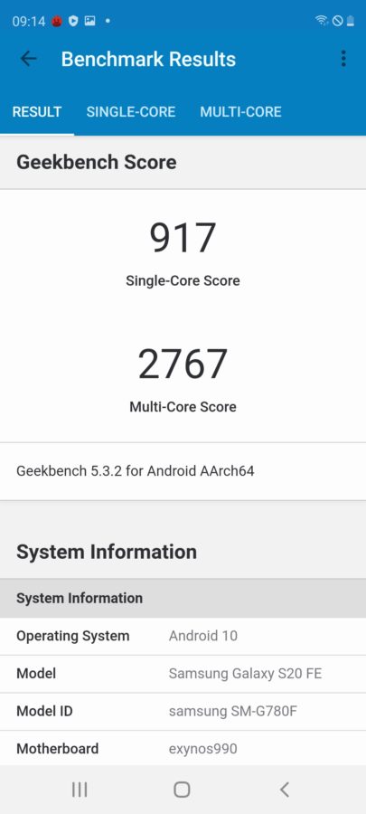 Samsung Galaxy s20 fe 18 091406 Geekbench 5