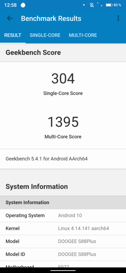 Doogee S88 Plus  Geekbench