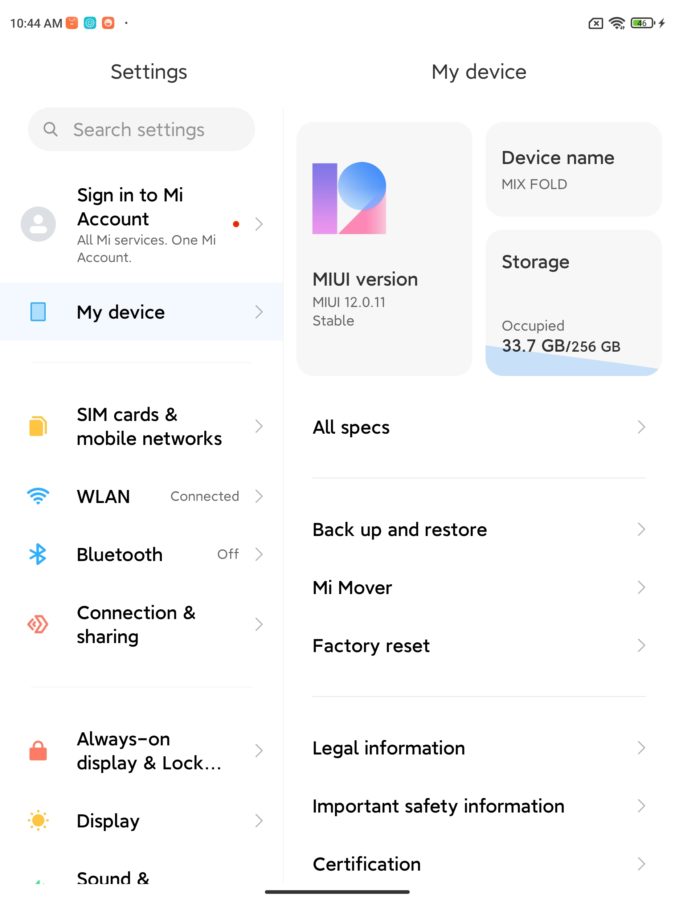 Xiaomi Mi Mix fold miui system 3