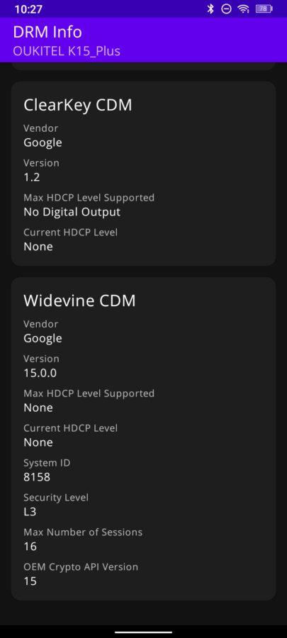 oukitel k15 plus widevine