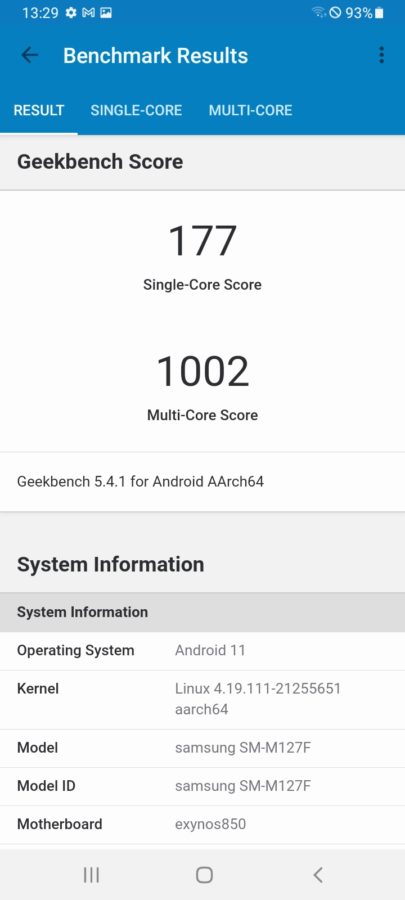 Samsung galaxy m12 16 132937 Geekbench 5