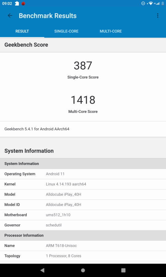 alldocube iplay40pro geekbench